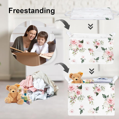 Clastyle Rectangle Rose Floral Baby Girl Gift Basket for Outdoor Towel Storage, Pool Toy, and Beach Blanket