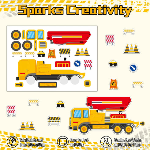 Ozepao 24 Sheets Construction Truck Stickers for Kids, Make Your Own Construction Vehicles, Car Party Favors,DIY Crafts