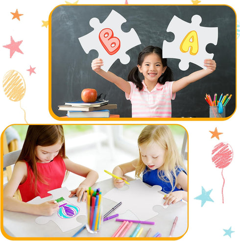24 Pcs DIY Giant Blank Puzzle Pieces 12 Inches, Large Paper Puzzle Craft Kit for Classroom Bulletin Board Decor