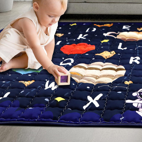 50x50 Baby Play Mat for Floor, GFU Non-Slip Playpen Mat, Thick One-Piece Crawling Mat Blue, Infants Playmat Foldable