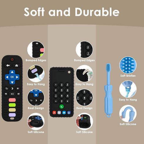 Baby Teething Toys, Remote Control Shape Teether, Cell Phone Chew Toy for Babies 3-24 Months, BPA Free