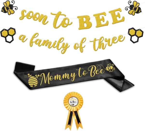Bumble Bee Baby Shower Decoration Set, Soon to Bee A Family of Three Banner, Gender Reveal Party Supplies