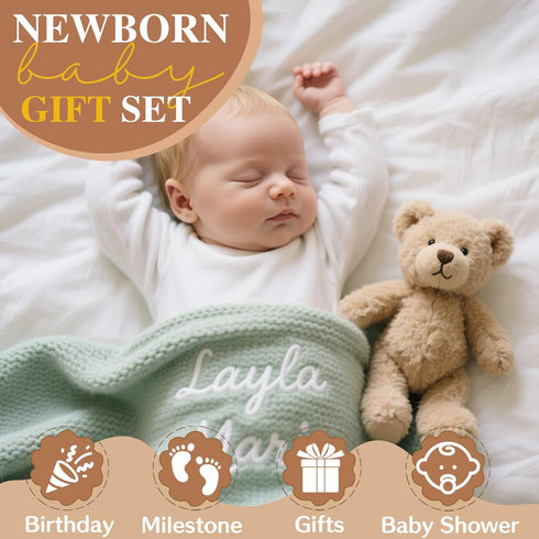 STELABUN 40 30 inches, Personalized Embroidered Baby Blanket for Boys/Girls, Cotton Chunky Knit Customized Swaddle