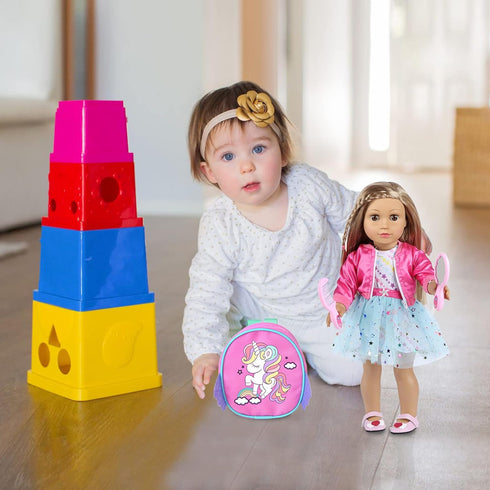ZNTWEI 18 Inch Set Backpack American Doll Clothes and Makeup Accessories Includes Clothes Sunglasses Phone Shoes Comb