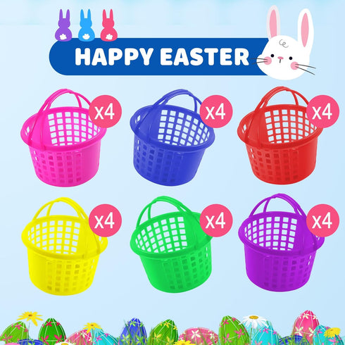 24 Set, 120g Evoio Easter Baskets Bulk for Kids, PCS Small Easter Baskets Bulk for Egg Hunts Easter Bucket Bags