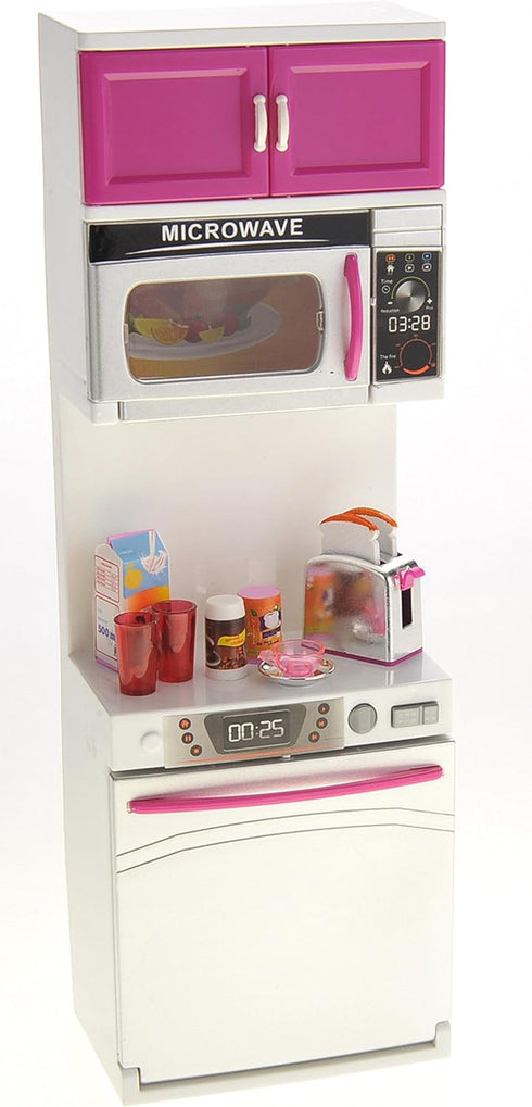Set, Set Set (4-in-1) PowerTRC Doll Kitchen Play Mini Modern Toy Kitchen Pretend Play Furnitures Toy Accessories