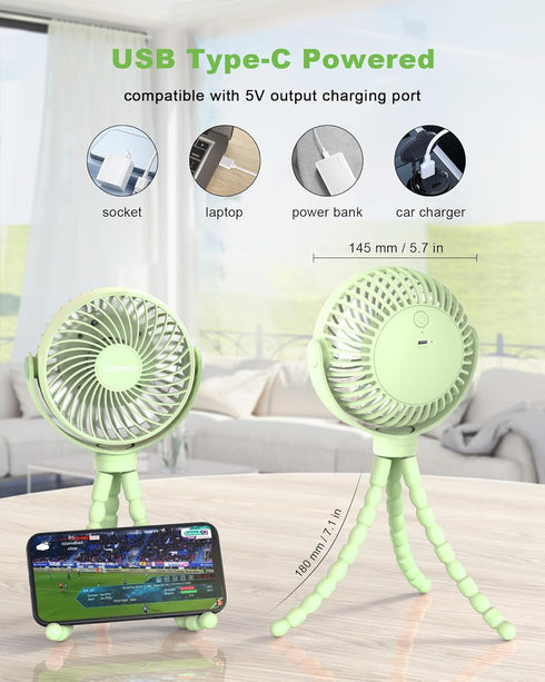 Stroller Fan Clip on Baby Fan - Quiet Small Portable USB Rechargeable Battery Operated Fan for Car Seat, Flexible
