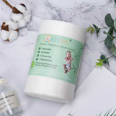 ALVABABY Diaper Liner for Baby Cloth Diapers | 11.8x7.1 Inch Natural Soft Disposable Diaper Liners | Fragrance Free,