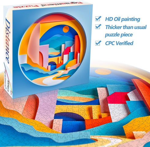 Bgraamiens Puzzle-Distance- 3D Visual Sunrise in The Distance 1000 Pieces Round Puzzle for Adult,Unique Puzzle, Modern Art Puzzle Hard Challenge Puzzle for Adult