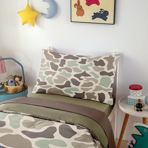 CKOU CCOO 4 Set Set Pieces Toddler Duck Camo Bedding for Boys,Hunting Camouflage Toddler Comforter for Kids Bed in a