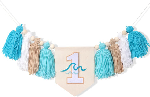 BASCT Big One Surf High Chair Banner - Wave 1st Birthday Decoration for