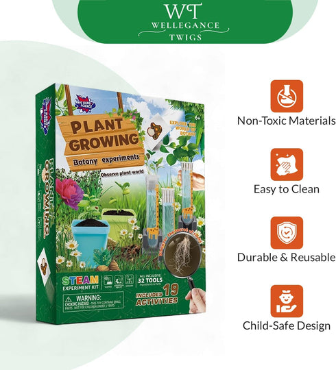 Wellegance Twigs 8-12 19 Set Plant Science Kit for Kids Ages | STEM Educational Gift with Experiments | Grow Real