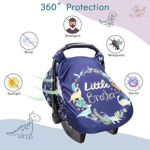 Car Seat Covers for Babies Boys, Little Brother Infant Canopy, Stretchy Newborn Stroller Carrier Cover, Dinosaur