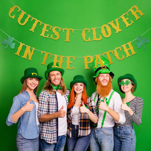 Cutest Clover In The Patch Banner - Gold Glitter St. Patrick's Day Baby Shower Decorations
