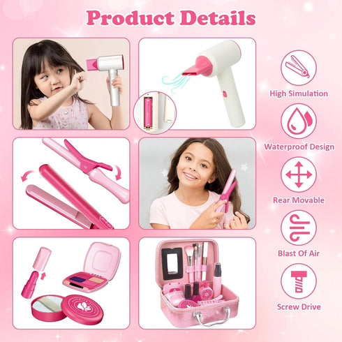 Set, 3-8 RedCrab Kids Beauty Salon Toy Girls Salon Hair Stylist Pretend Makeup Kit Includes Kids Hair Dryer, Comb