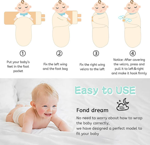 3 Pack 100% Elephants,0-3Months) LAT Swaddle Blanket with zip Baby Girl Boy-Easy Adjustable Infant Sleep Sack Wrap
