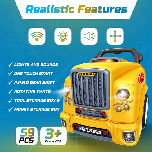 Playset 3-7 MOBIUS Toys Motor Engine - Large Truck Mechanic Build & Repair Toy with Lights, Sounds & Tools