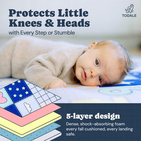 50x50 Inch Tummy TODALE Foldable Baby Play Mat - Thick Padded Floor Mat for Crawling and Time - Non-Slip, Waterproof