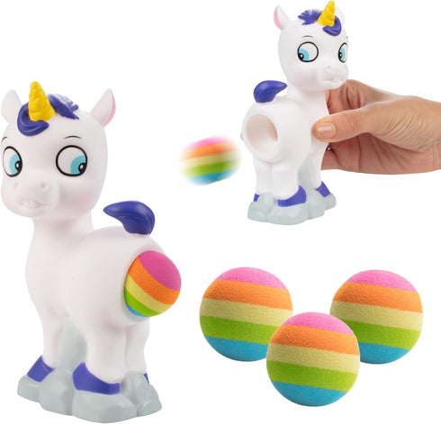 Hog Wild Pooping Unicorn Ball Popper Toy - Includes 4 Soft Foam Balls, Safe for Indoor/Outdoor Play