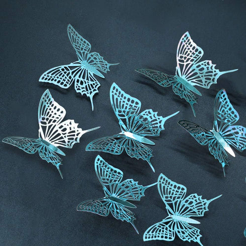 Cheerland Butterfly Wall Decor, 3D Butterflies Decals Mural, Removable Turquoise Decorations for Girl Bedroom