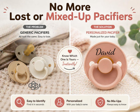 Personalized BPA Free Pacifier & Clip Natural Rubber Baby Pacifier with Custom Name Soft, Safe & Soothing for Newborns
