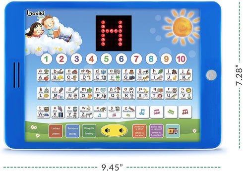 Boxiki Kids Spanish-English Learning Bilingual Tablet Educational Toy with LED Screen Display