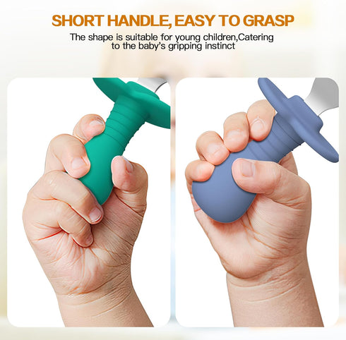 2 Pcs Baby Forks, Toddler Forks for Self Feeding, Kids Forks with Silicone Round Handle, BPA Free