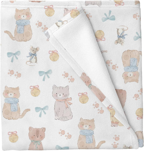 Cstdyfrv Cute Cats Mouse Baby Blankets for Boys Girls Pastel Kittens Paws Bows