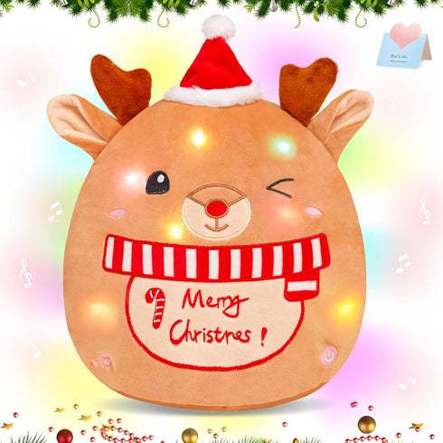 Athoinsu Light up Musical Christmas Elk Soft Plush Pillow 14 Inches Xmas