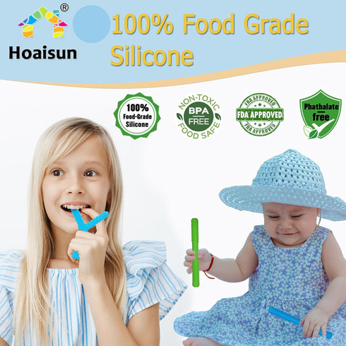 Sensory Chew Toys for Autistic Children, 4 Pack Silicone Teething Straws for Autism, ADHD, and Stress Relief