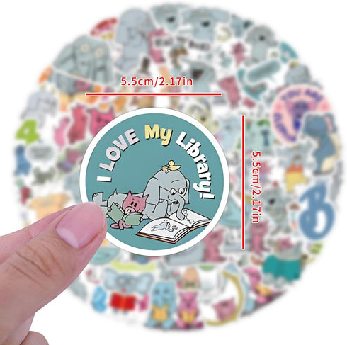 120pcs Elephant and Piggie Stickers for Kids, Cute Kawaii Waterproof Vinyl Decals for Water Bottles and Journals