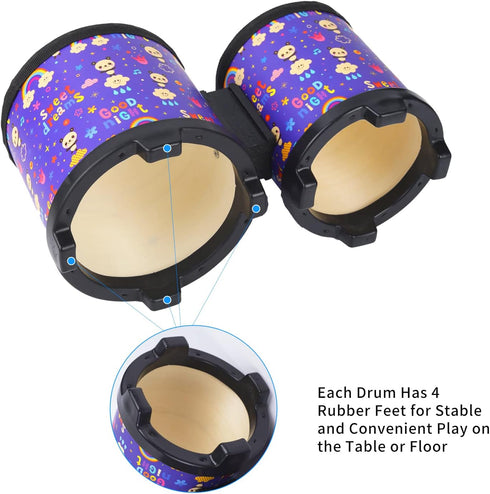 Bongo Floor Tom Drums Set for Kids, Children Percussion Music Instrument with 2 Mallets