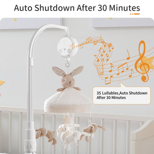 Motor,23 Inch,Volume Control,3 Mobile,35 Lullabies,30 FEISIKE Baby Crib Mobile Arm with Music Box Spin Modes(Turn