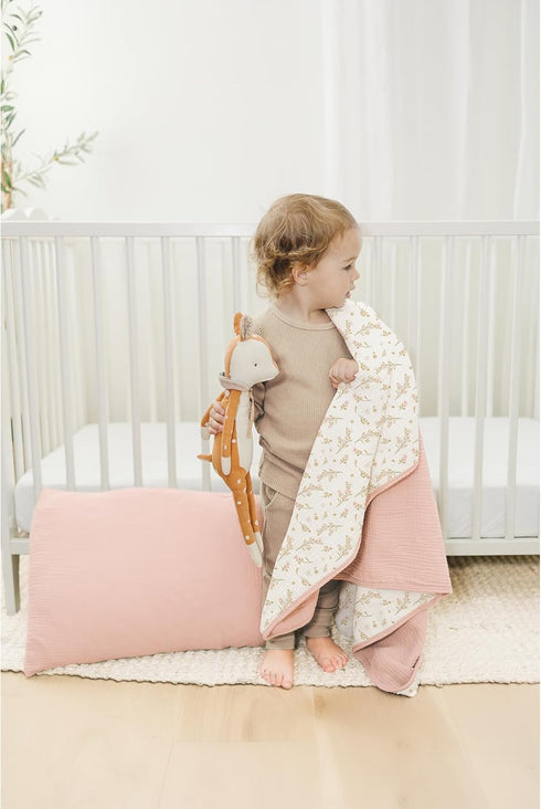 Konssy Muslin Baby Blankets for Girls, 100% Cotton Crib Blanket, Super Soft Lightweight Nursery Blankets 40"x36" (Pink