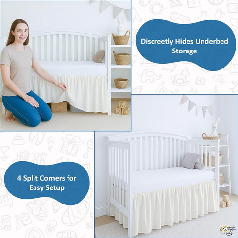 28" 52" 14" Cottington Lane Ivory Crib Skirt Dust Ruffle, Soft & Durable Nursery Crib Toddler Bedding Skirt for Baby