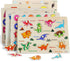6 Pack Set 3 4 5 GRINNNIE Wooden Peg Puzzle for Toddlers, Toddler Puzzles for Years Old (Alphabet Number Shape Animal