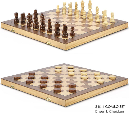 15'' Set -2 -24 Set 2 1 AMEROUS Magnetic Wooden Chess & Checkers Game Extra Queens Cherkers Pieces - Chessmen Storage