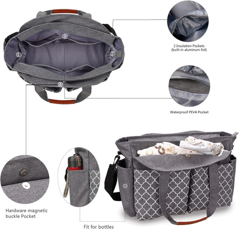 MEYTEILAY Diaper Bag Tote Large Multi-Function Baby Changing Bag for Mom with Changing Station Travel Nappy Bag