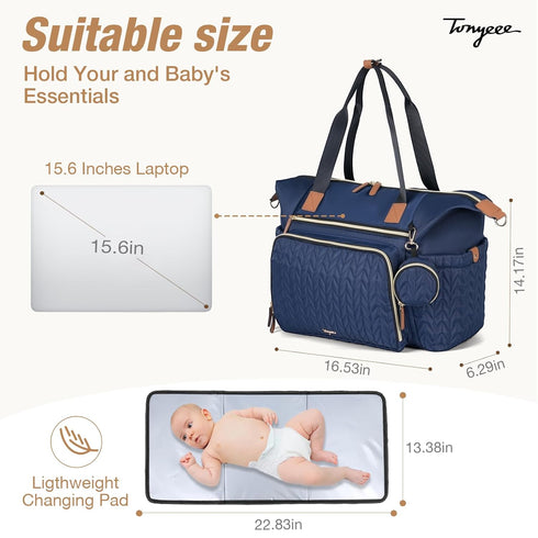 Diaper Bag Tote, Large Baby Diaper Bags Waterproof, Hospital Bag for Labor Delivery with Pacifier Case, Changing Pad