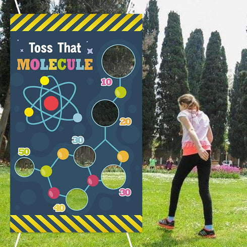 Science Toss Games Banner Backdrop, Chemistry Toss that Molecule Theme Decor for School Laboratory