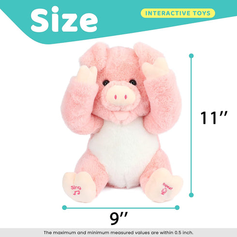 Cuteoy Peek A Boo Pig Plush Toy, Interactive Electric Stuffed Animal, Singing Talking Musical Gift, 11''