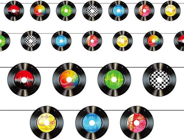 3 Packs Rock and Roll Music Party Decorations, 21 Pcs 7 Inch 1950's Paper Record Cutout Banner for 50s 70s 90s