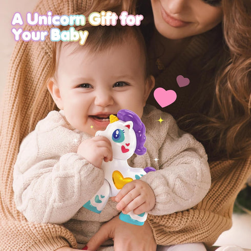 hahaland Toys for 1 Year Old Girl - Unicorn Musical Light Up Baby Girls Interactive Travel Christmas Stocking Stuffers