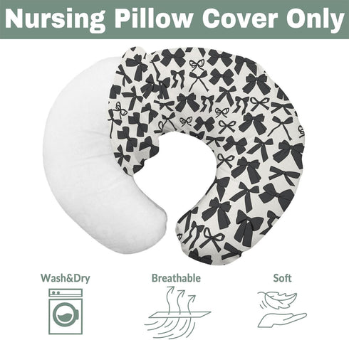Black Bows Baby Nursing Pillow Covers for Girl Boy Valentine Bows Nursery Feeding Pillowcase for Breastfeeding Pillows