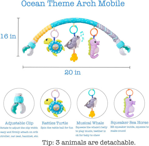 BATOHO Baby Stroller Arch Toy, Clip On Arch Mobile for Bassinet with Universal Clamps, Activity Toy Bar for Bouncer