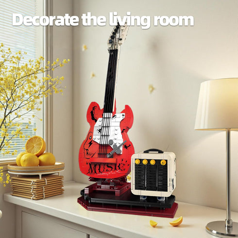 HJPLPXH Set, Rock Guitar Interactive Building Block Creative Construction Model Toy with Display Stand, DIY Collectible