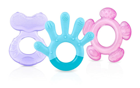 Nuby 3 Step Soothing Teether Set, 3 Piece for Front, Middle, Back Teeth - Pink/Purple, 3 m+