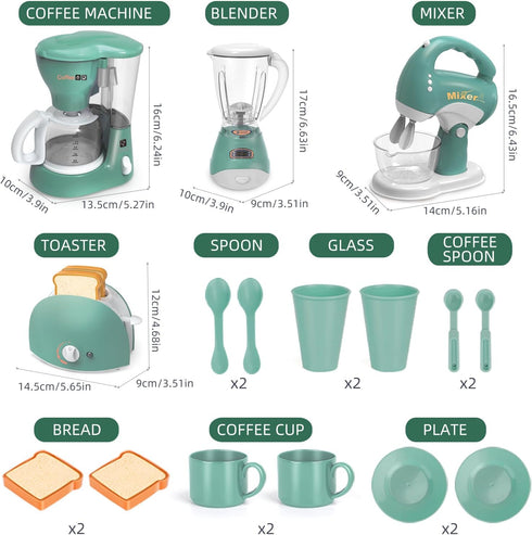 Kitchen Appliances Toys - Toy Kitchen Set with Blender, Coffee Maker, Mixer, and Toaster for Kids Ages 3+