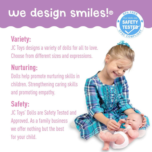 8 Set 14" 2+ piece Layette Baby Doll Gift | JC Toys - La Newborn Nursery | Life-Like Doll w/ Accessories | Pink | Ages
