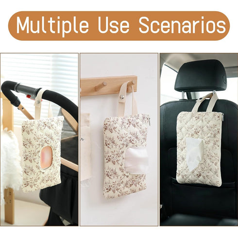 YATFRIK Quilted Baby Wipe Holder Floral Diaper Pouch Portable Quilted Wipes Bag for Car, Stroller